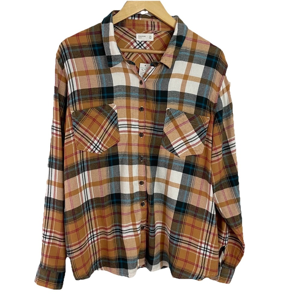 Maurices Flannel Top Womens XXL Plaid Button Up Cotton Rayon Blend New
